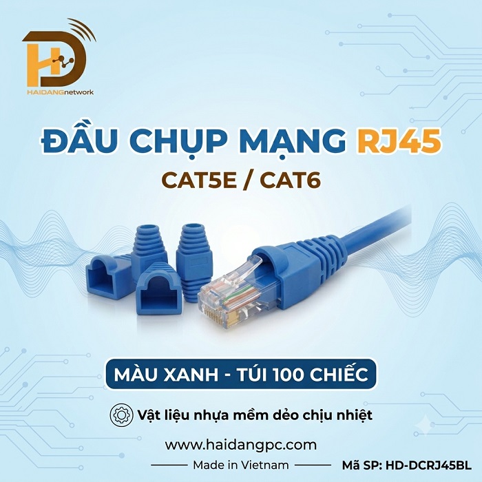 Đầu chụp hạt mạng cat5e,cat6 t&uacute;i 100 chiếc m&atilde; HD-DCRJ45BL ch&iacute;nh h&atilde;ng TTA